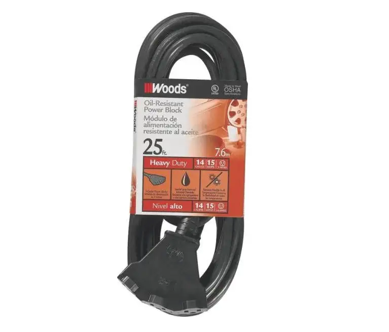 Woods 2451 25-Foot Black Oil Resist Power Block Extension Cord