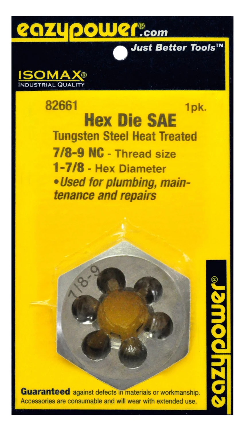 EazyPower 82661 IsoMax SAE Hex Die 1-7/8 Hex 7/8-9 NC Thread Repair