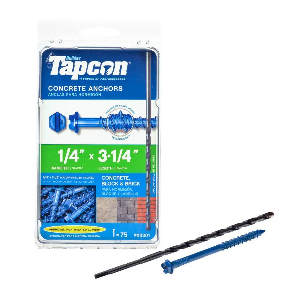 Tapcon 24301 Hex-Washer-Head Concrete Anchors 1/4 x 3-1/4 Inch 75-Count Heavy-Duty Fastening
