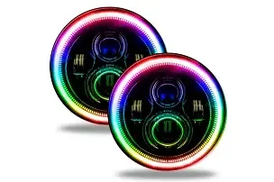 Jeep Wrangelr JK Oracle 7in High Powered LED Headlights - Ebony Bezel - Dynamic ColorSHIFT