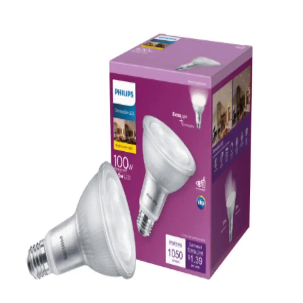 Philips 100 Watt Equivalent PAR30L Ultra-Definition Dimmable Hight Output E26 LED Light Bulb Bright Chalk 3000K 1 Pack Dam...