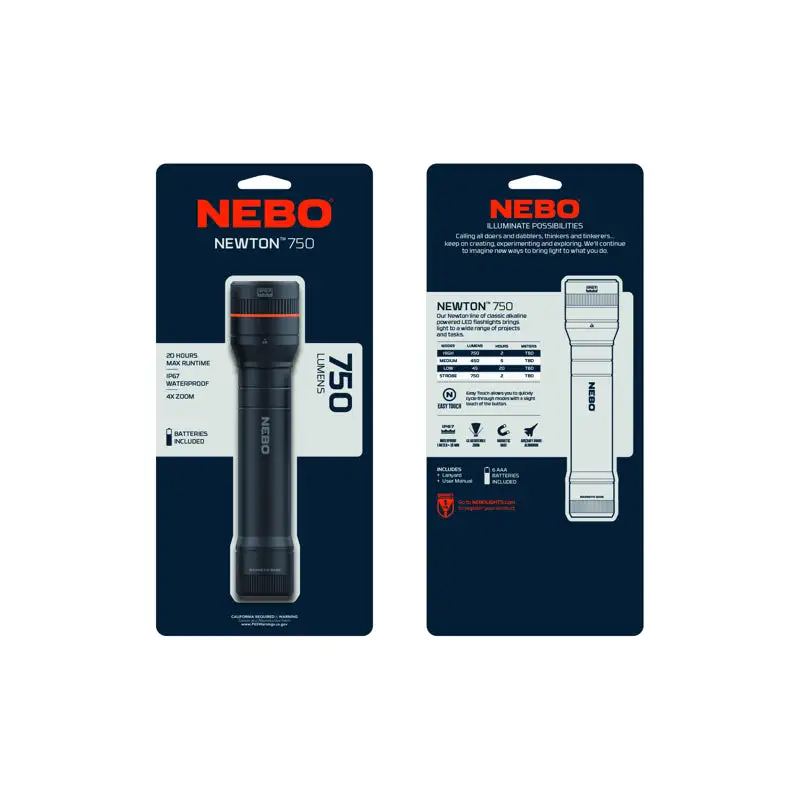 NEBO Newton 1500 Lumen Black LED Flashlight AA Battery