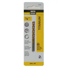 1/8 x 2-3/4-. High-Speed Steel Drill Bit Titanium Coated Versatile Drilling Master Mechanic