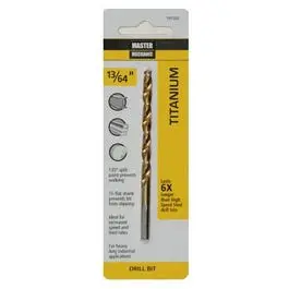 13/64 x 3-5/8-Inch High-Speed Steel Drill Bit Titanium Coated Professional Use Master Mechanic