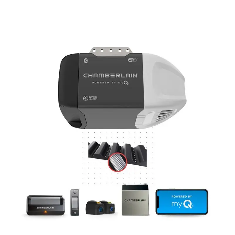 Chamberlain B2210 Garage Door Opener, Battery, Corded, Belt Drive, OS: Security+2.0