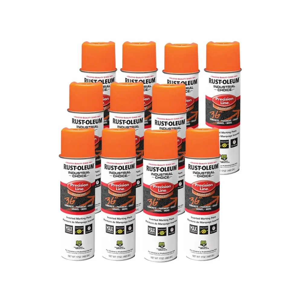 Rust-Oleum 203027-12PK Industrial Choice Inverted Solvent-Based Marking Spray Paint, 17 Oz, Fluorescent Coral, 12 Pack