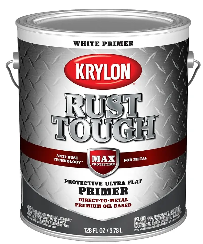 Krylon Rust Tough K09744008 Primer, Ultra Flat, Snow, 1 gal