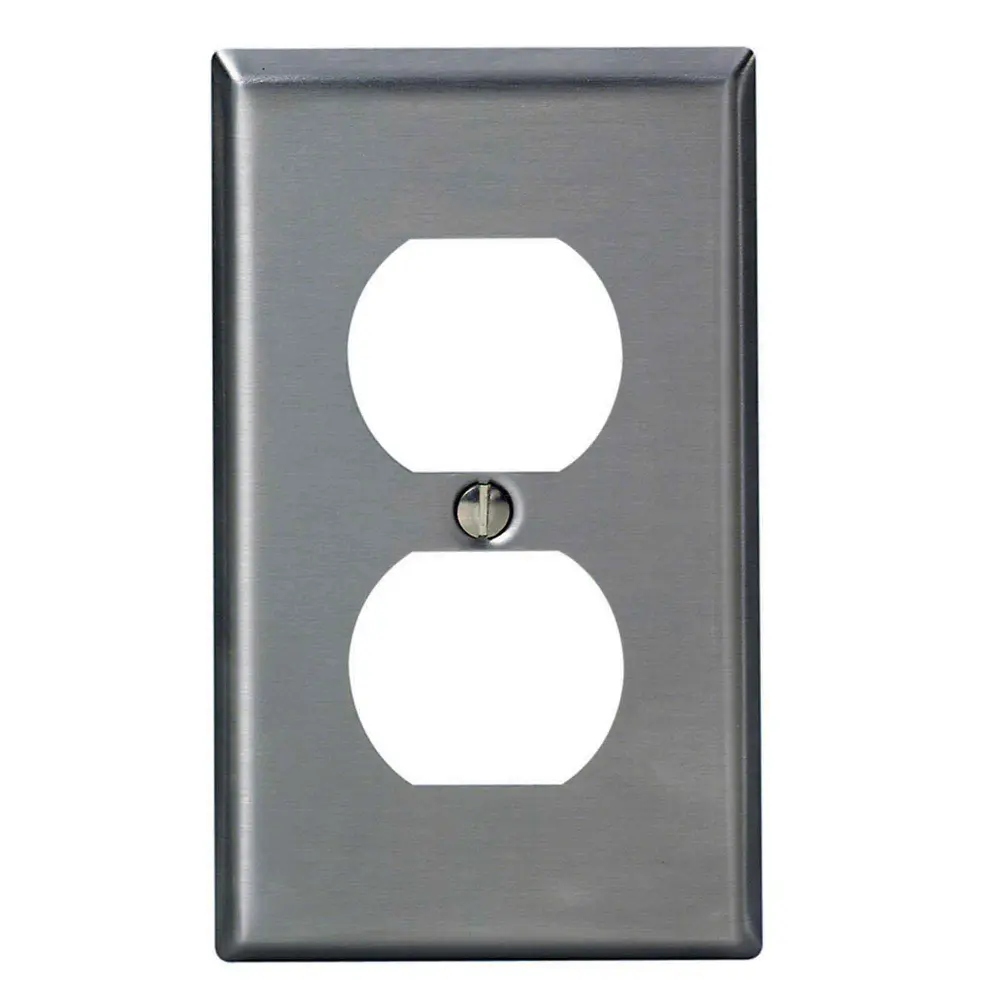 1-Gang Duplex Receptacle Wallplate, Stainless Hardened