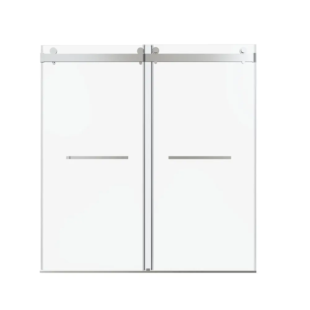 Frameless Double Sliding Supple Close Shower Door, Tempered Glass