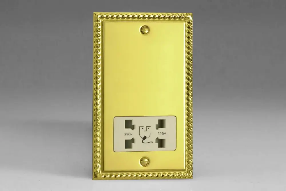 Varilight Iconic Georgian Brass Dual Voltage Shaver Socket White Insert XGSSW