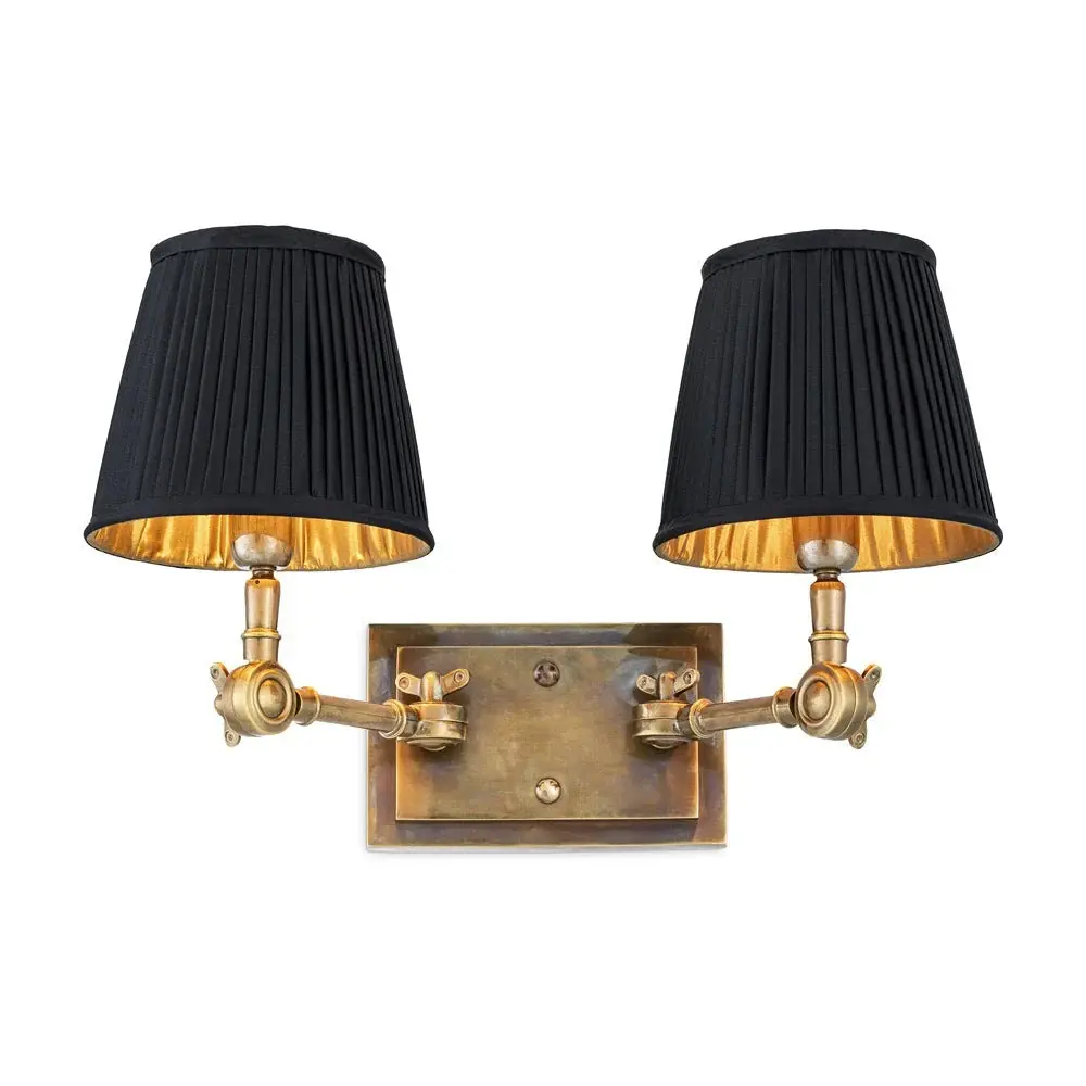 Wentworth Duplicate Wall Lamp - Vintage Brass & Black Shade