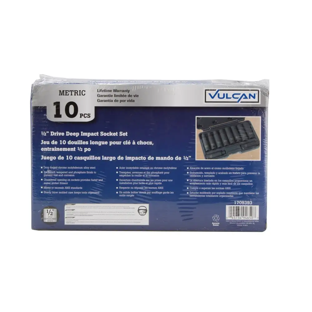Vulcan MTI10-M Deep Impact Socket Set Chrome Molybdenum Steel 1/2 Drive