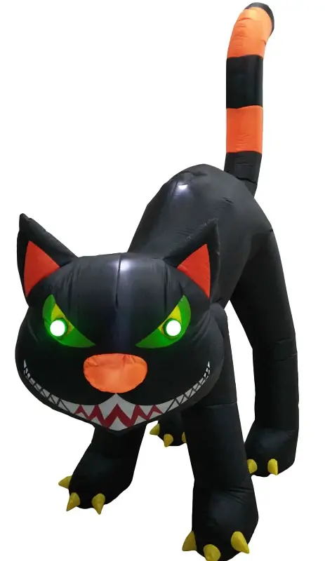 Hometown Holidays 90503 Inflatable Black Cat, 10 ft H, Synthetic, Black, LED Bulb, Internal Light/Music: Internal Light