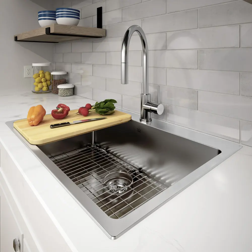 Brookmore Drop- Stainless Metal Single Bowl Kitchen Sink 1 Hole and Work Accessories, 30.88'' x 20.9'' x 9''