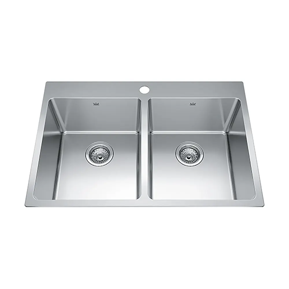 Drop- Stainless Steel Double Bowl Sink 1 Hole, 30.88'' x 20.9'' x 9''
