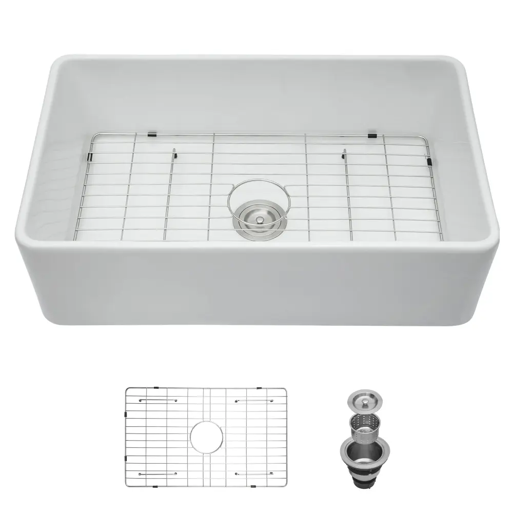 Elegant Farmhouse Apron Front Ceramic Individual Bowl, Kitchen Basin