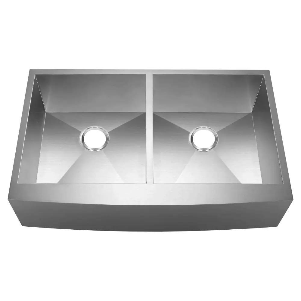 36 . Farmhouse/Apron-Front 50/50 Double Bowl 16 Gauge Stainless Hardened Kitchen Sink LPF5