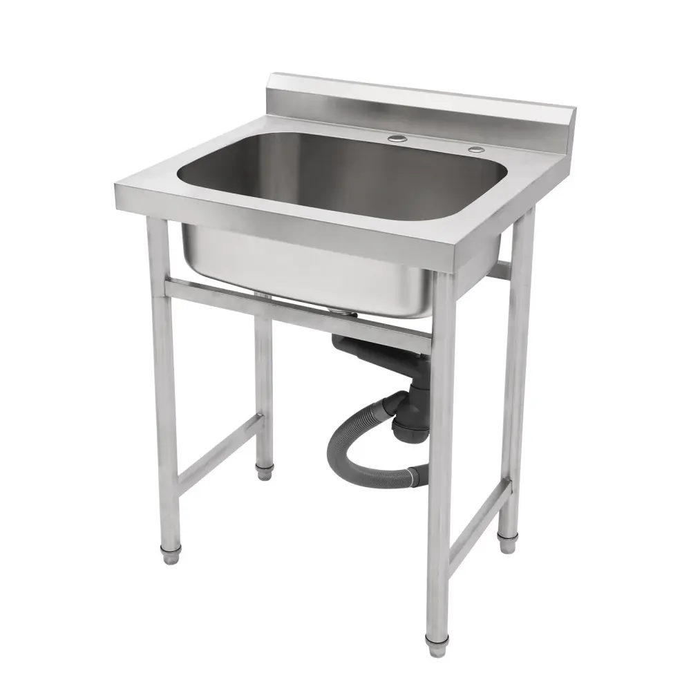 Single Bowl Utility Sink, Freestanding Commercial Kitchen Sink Laundry Room - Brushed Nickel