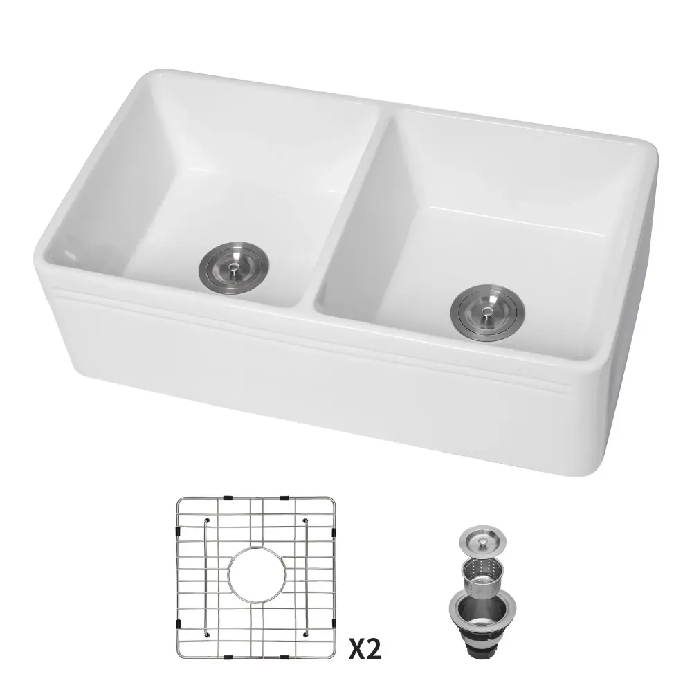 Sink 33" Double Bowl Apron Front Kitchen Sink 50 / 50 - Ivory