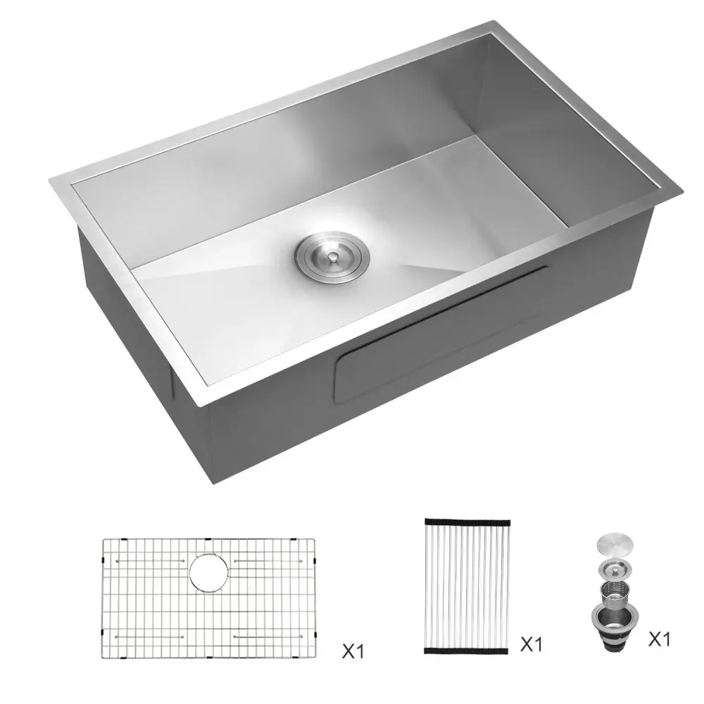 32" Undermount Kitchen Sink , Individual Bowl - Brushed Nickel