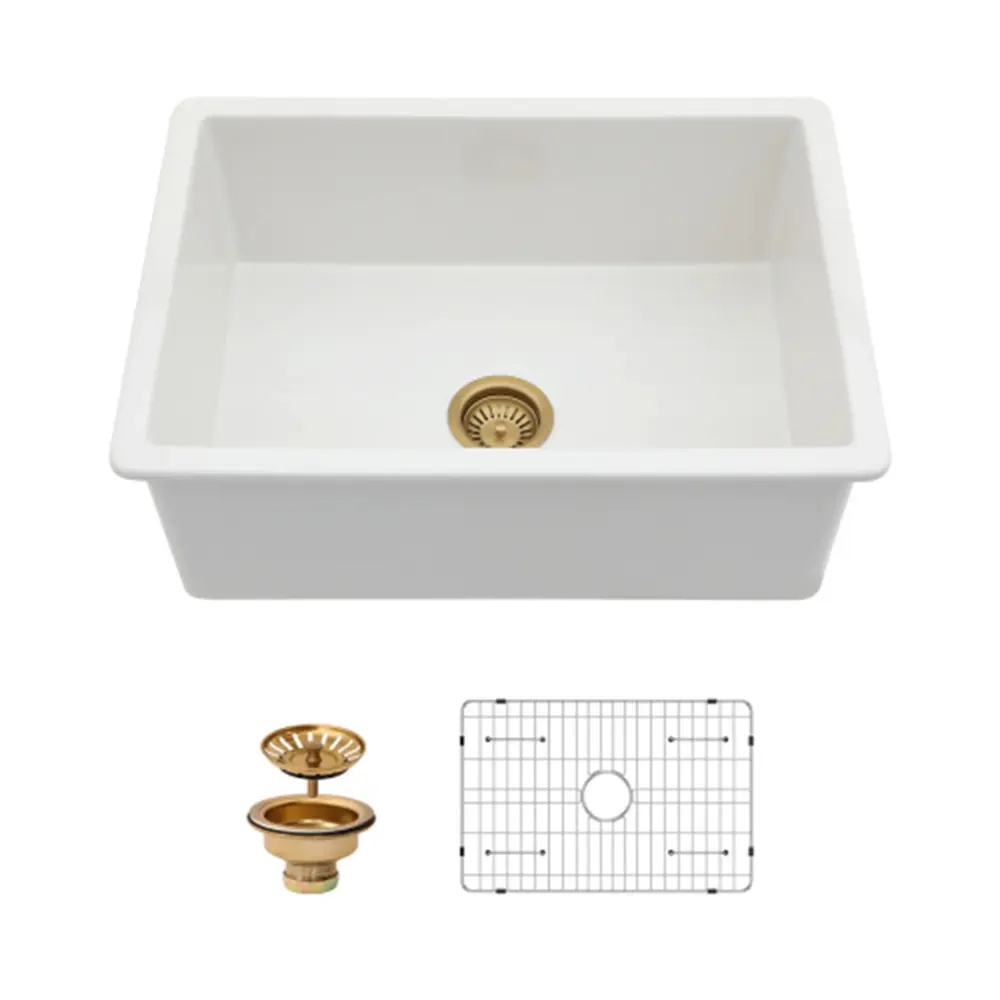 Undermount Single Bowl Pottery Kitchen Sink, Dual Mount