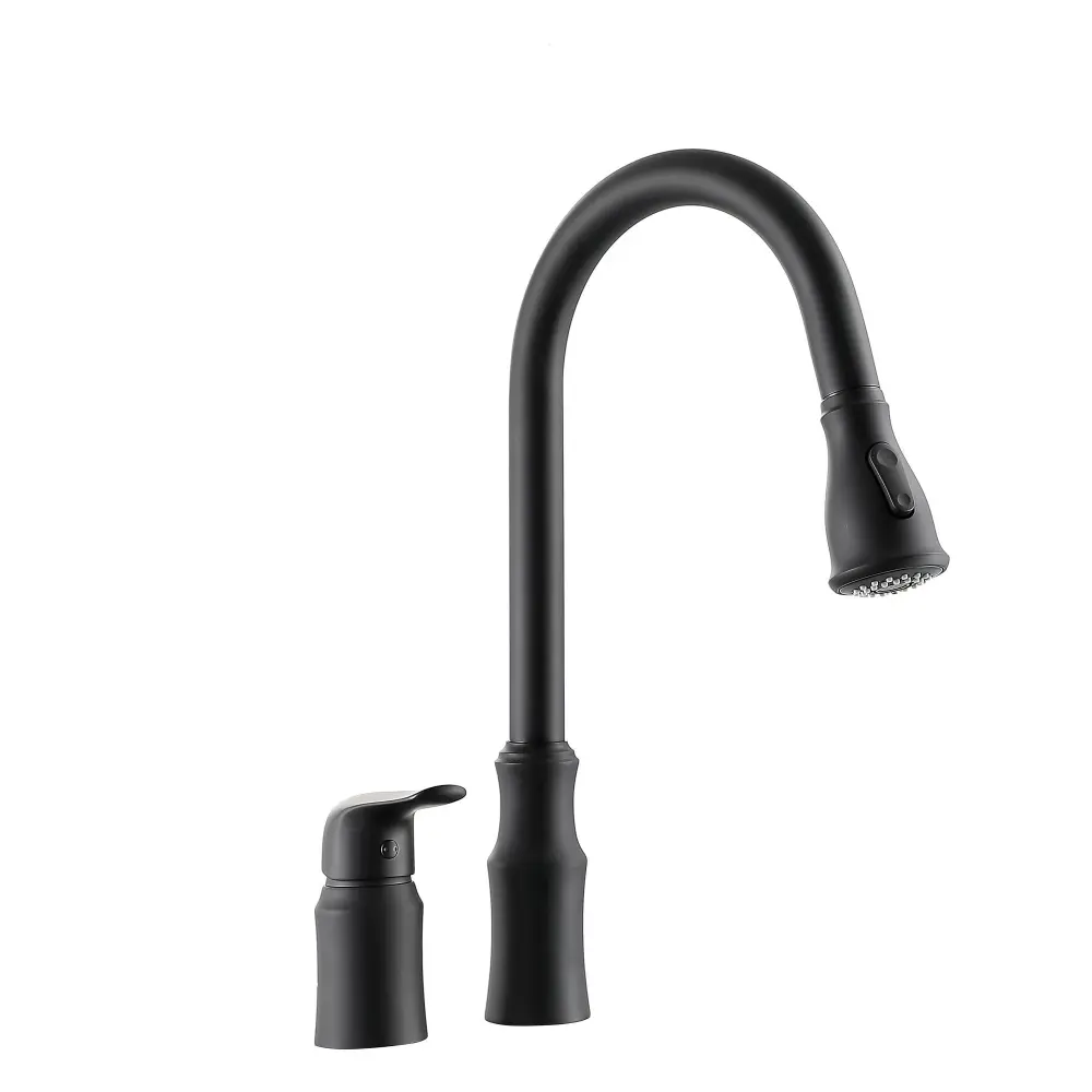16.9" Kitchen Sink Faucet Separate Handle And Pull Down Sprayer, Lead Free Warm alloy - Matte Black