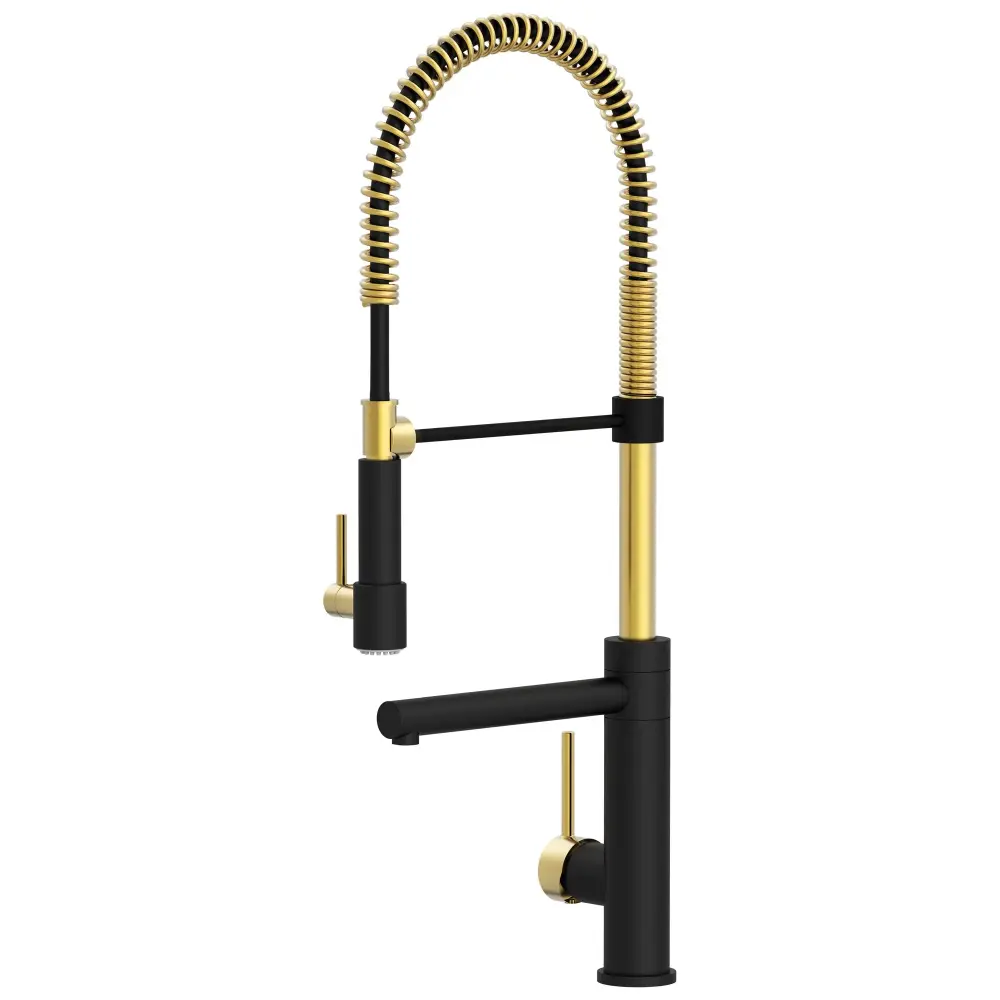 Modern Spring-Type Kitchen Faucet LK19MG Matte Black Gilded Accent | WaterSense Certified