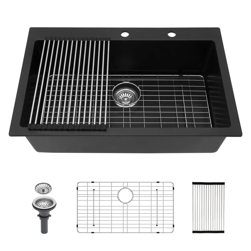 Kitchen Sink Granite Composite Drop Sink Durable Material - Charcoal