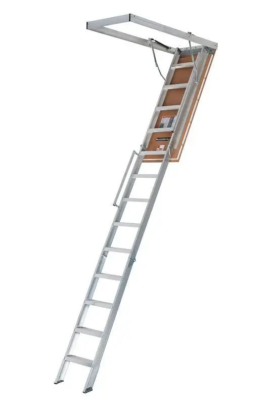 Louisville Everest Series AL2240LG-R5 Attic Ladder, 10 to 12 ft H Ceiling, 22-1/2 x 63 Ceiling Opening, 13-Step, 350 lb