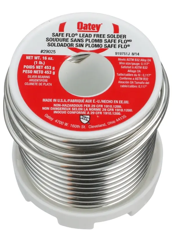 Oatey Safe-Flo 29025 Wire Solder, 1 lb, Reliable, Gray/Silver, 415 to 455 deg F Melting Point