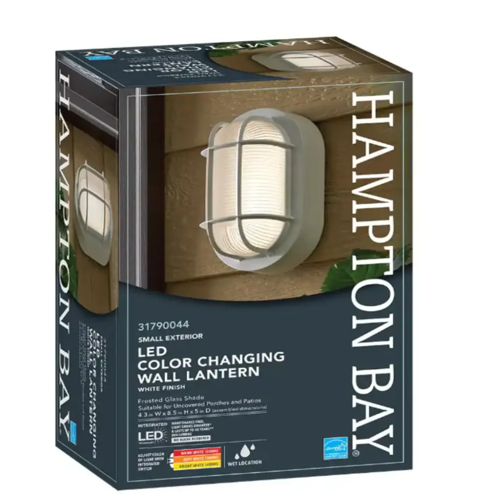 Hampton Bay 8.5 . Oval White LED Outdoor Wall Ceiling Bulkhead Airy 3 Color Temperature Options Weather Rust Resistant 800...