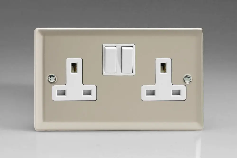 Varilight XN5W 13A Switched Socket Satin Pearl 2-Gang