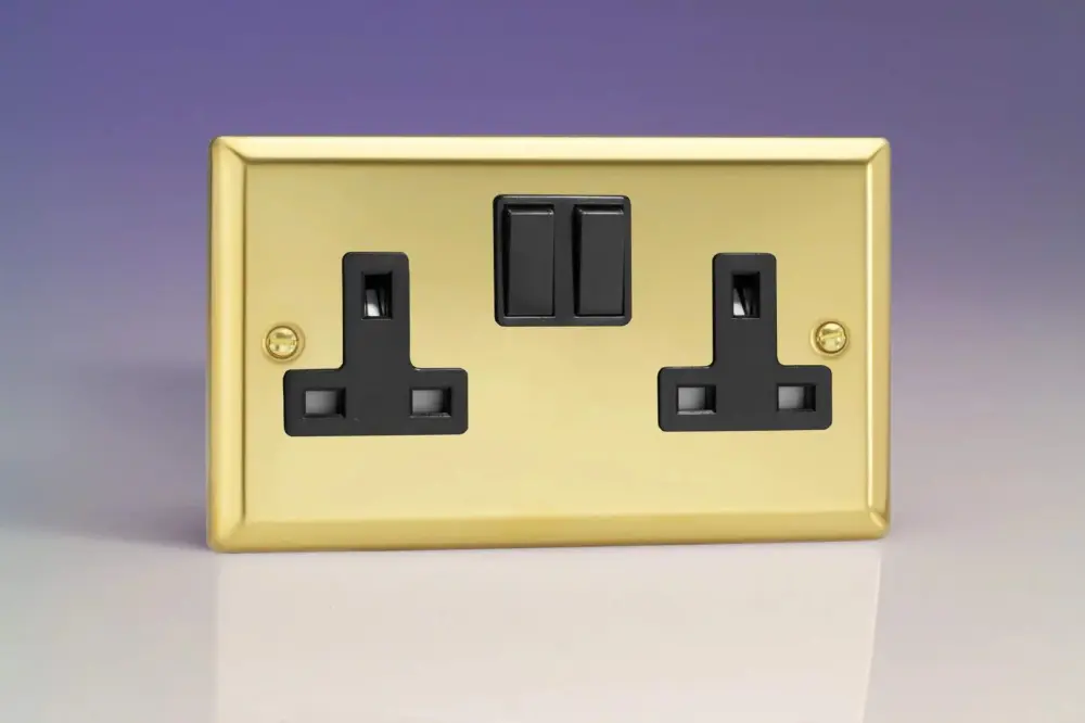 Varilight XV5B 13A Switched Socket 2-Gang Victorian Brass Jet-black