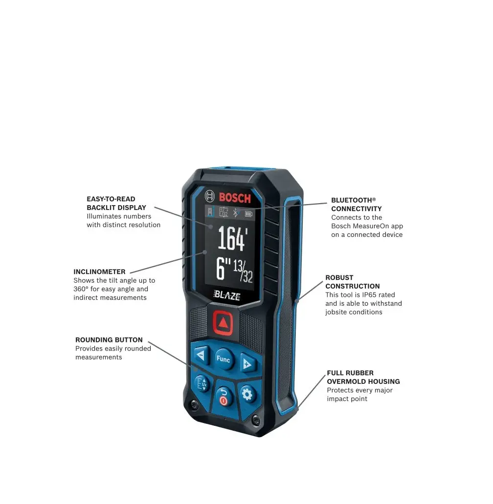 Bosch GLM165-27C Blaze Electronic Laser Measure Bluetooth Connectivity