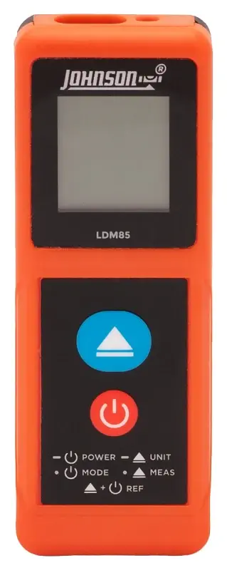 Johnson LDM85 Laser Distance Meter, Functions: Area, Continuous Employ, Length, Volume, 2 to 85 ft, Backlit LCD Display