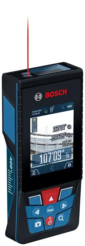 Precision Micrometer Bosch BLAZE Outdoor Series GLM400CL Laser Measure Camera, 400 ft, +/-1/16 Accuracy