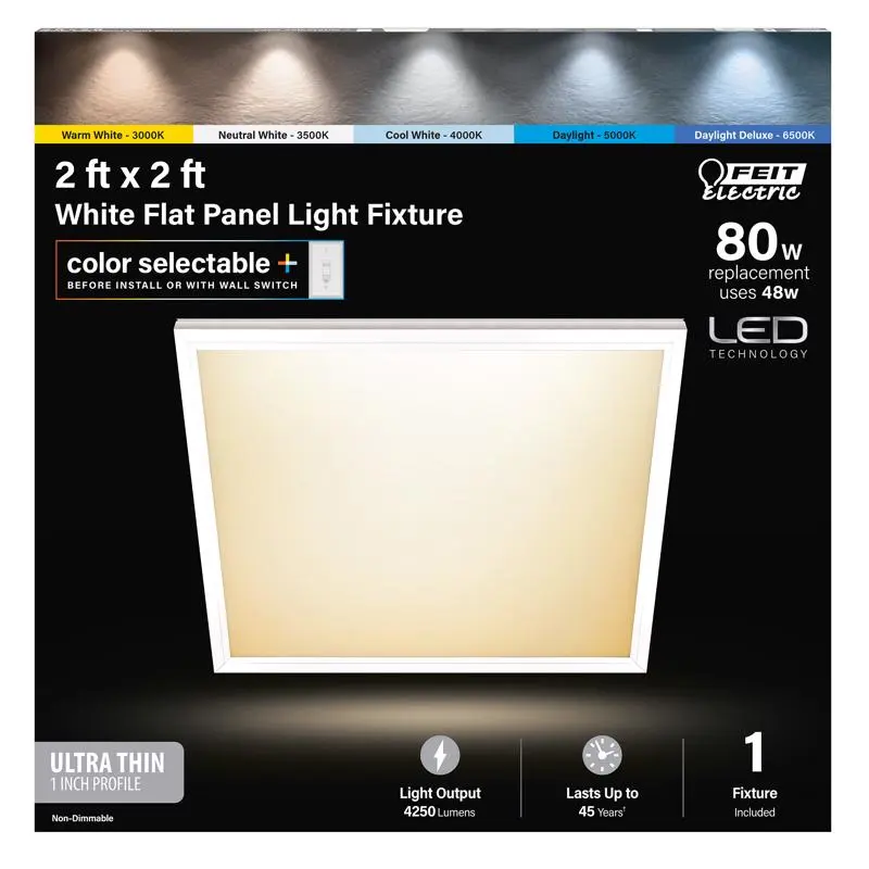Feit EDGELIT 1 Inch H x 23.9 Inch W x 23.9 Inch L Frost White LED Flat Panel Light Fixture