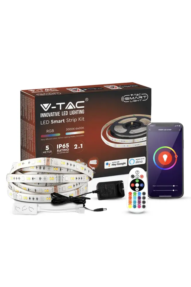 Energy Efficient V-TAC LED Strip Lights RGB Colour Changing Lighting Strip (5m) Remote LED Lights Bedroom | Supports Amazo...