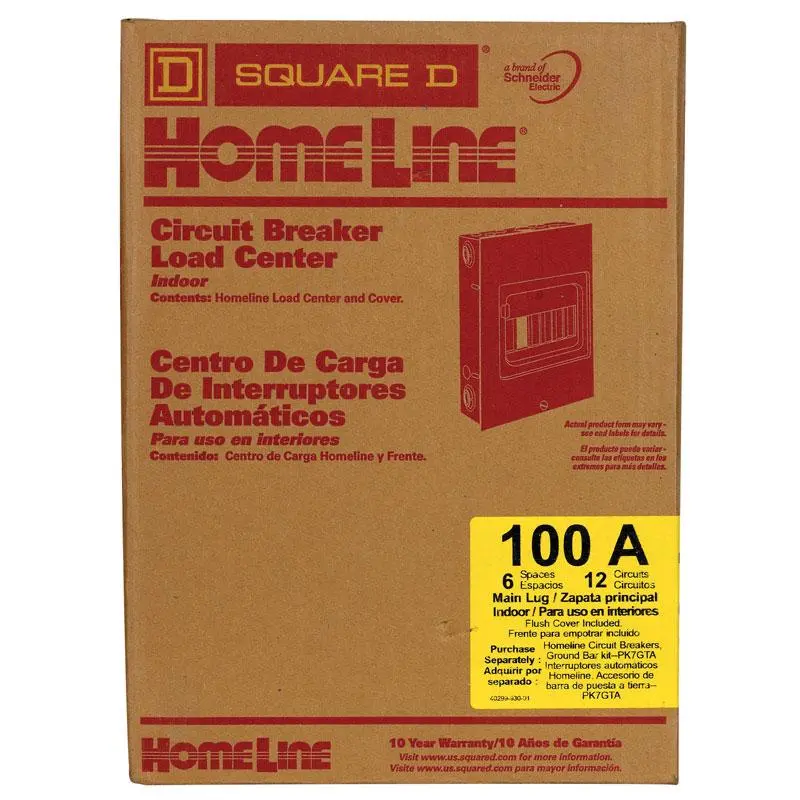 Square D HomeLine 100 Amps 120/240 V 6 Space 12 Circuits Flush Mount Main Lug Load Center