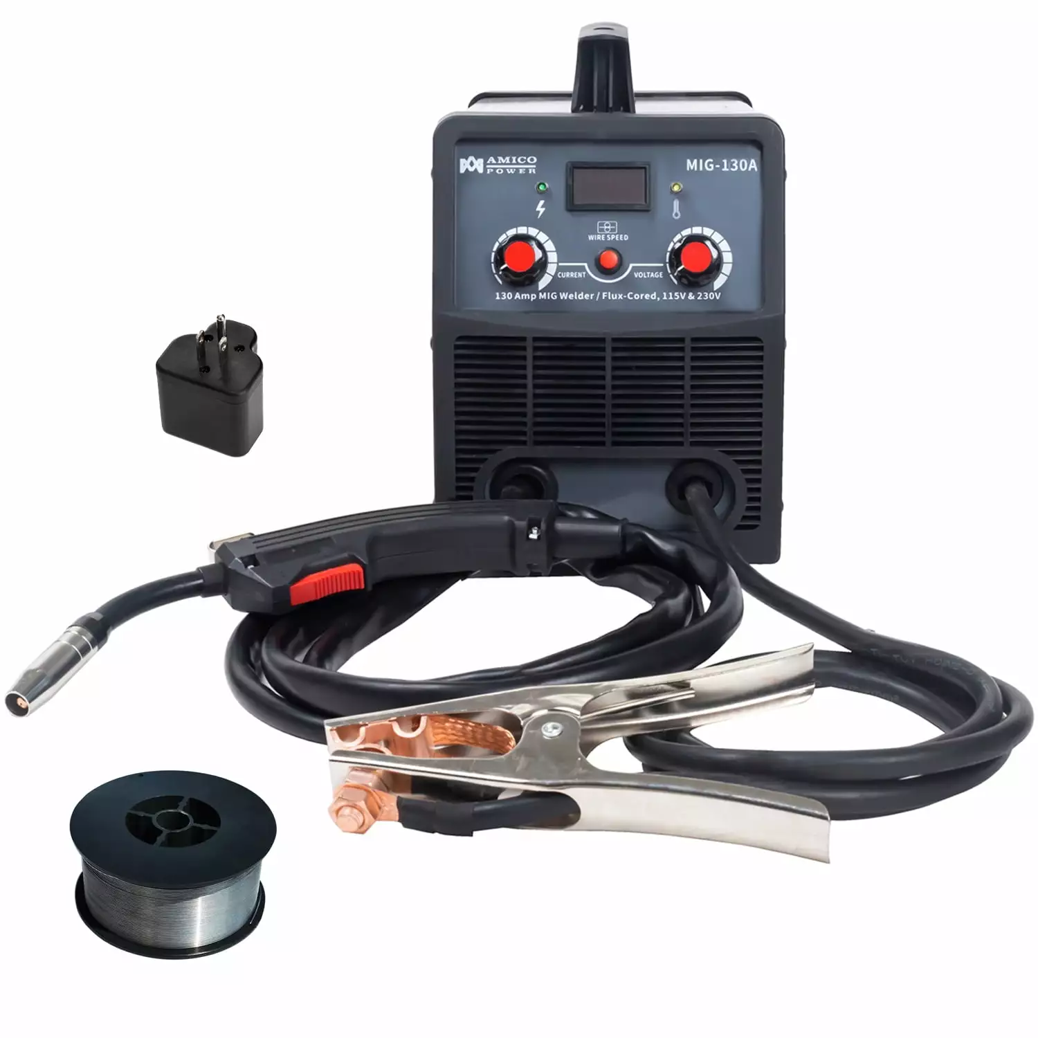 Amico MIG-130A. 130 Amp MIG/Flux Cored Wire Gasless Welder. 80% Duty Cycle. 110/230V Dual Voltage Welding Soldering Machin...