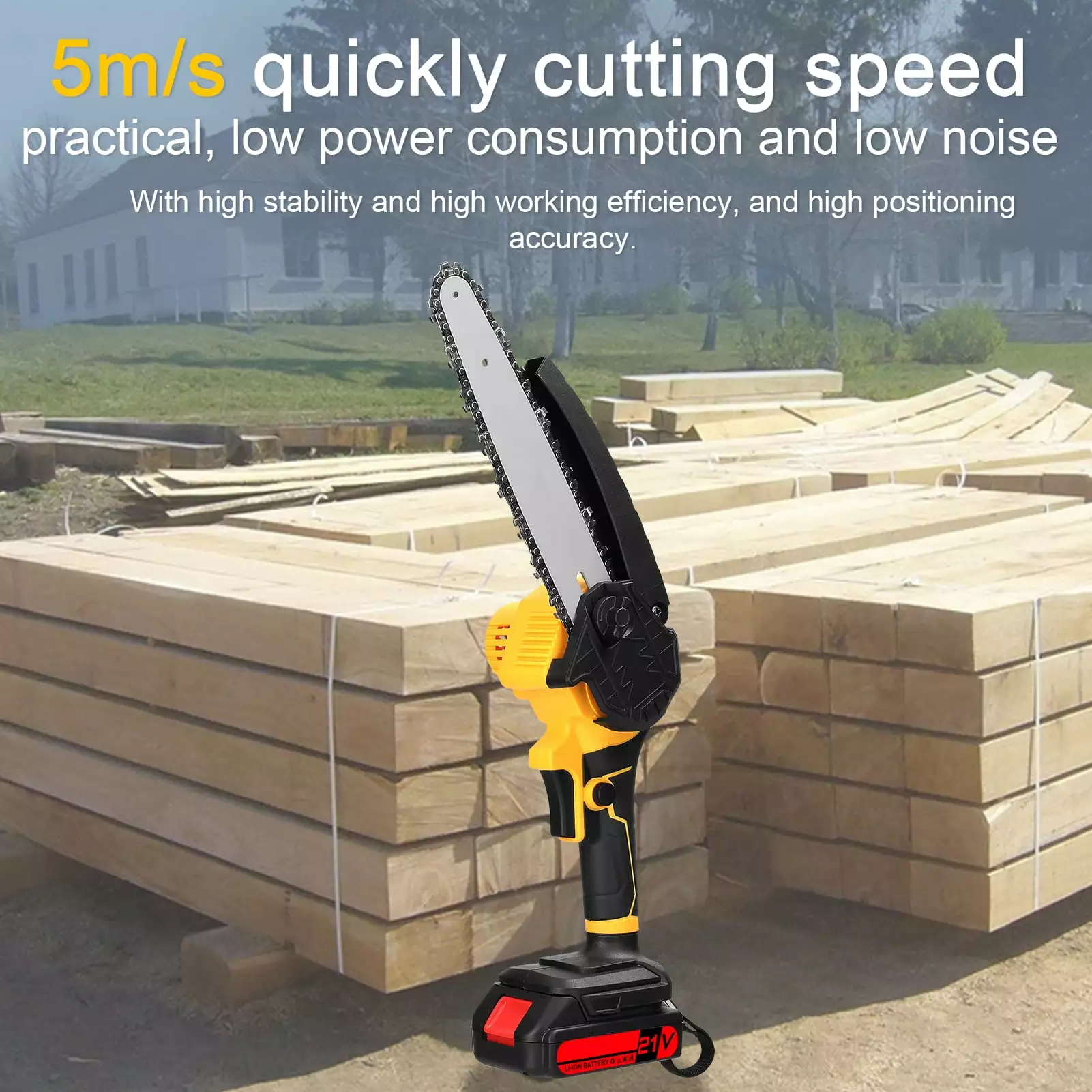 Electric chain saw. Lubrication Use Saws Wood Brush 21v 8inch Travel-friendly One-handed Tool Wood Brush Motor Travel-frie...