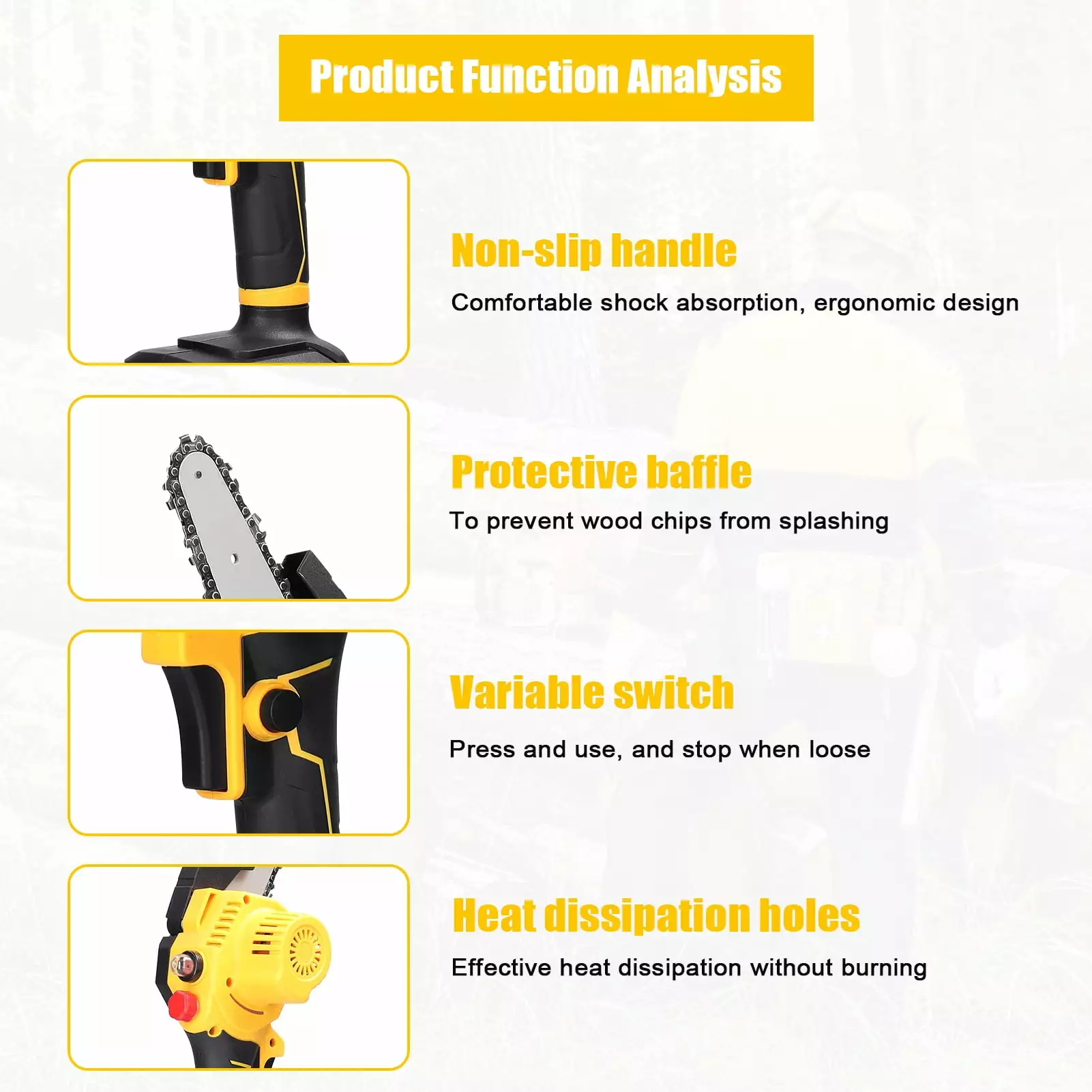 Electric chain saw.Wood Brush Motor Use Chain Saw Eryue Tool Lubrication Travel-friendly Saws Wood 8inch Travel-friendly S...