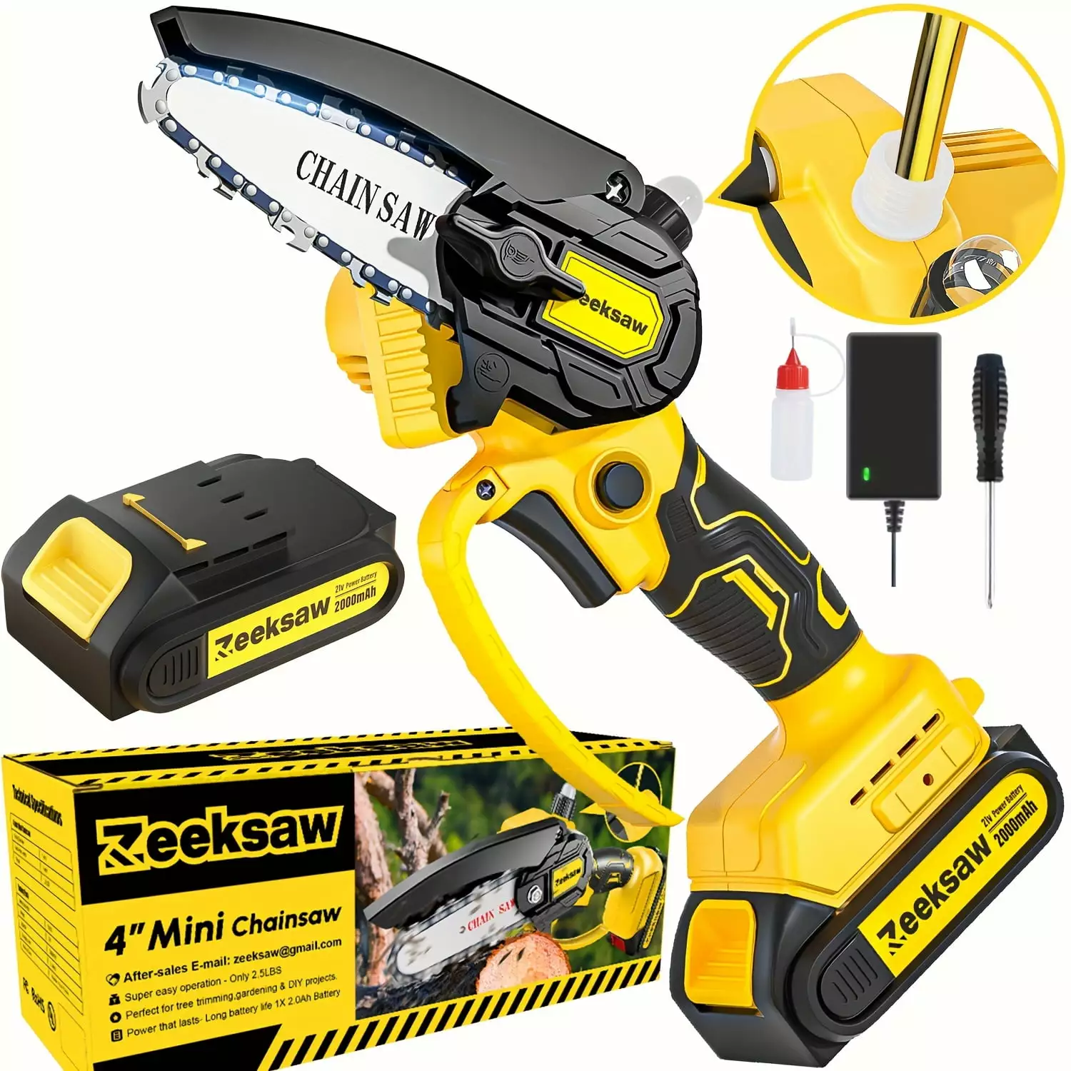 Mini Cordless Chainsaw. Handheld Mini Chain Saw 4 inch Wood Cutting Tree Trimming. Battery Powered Electric Chainsaw. Hand...