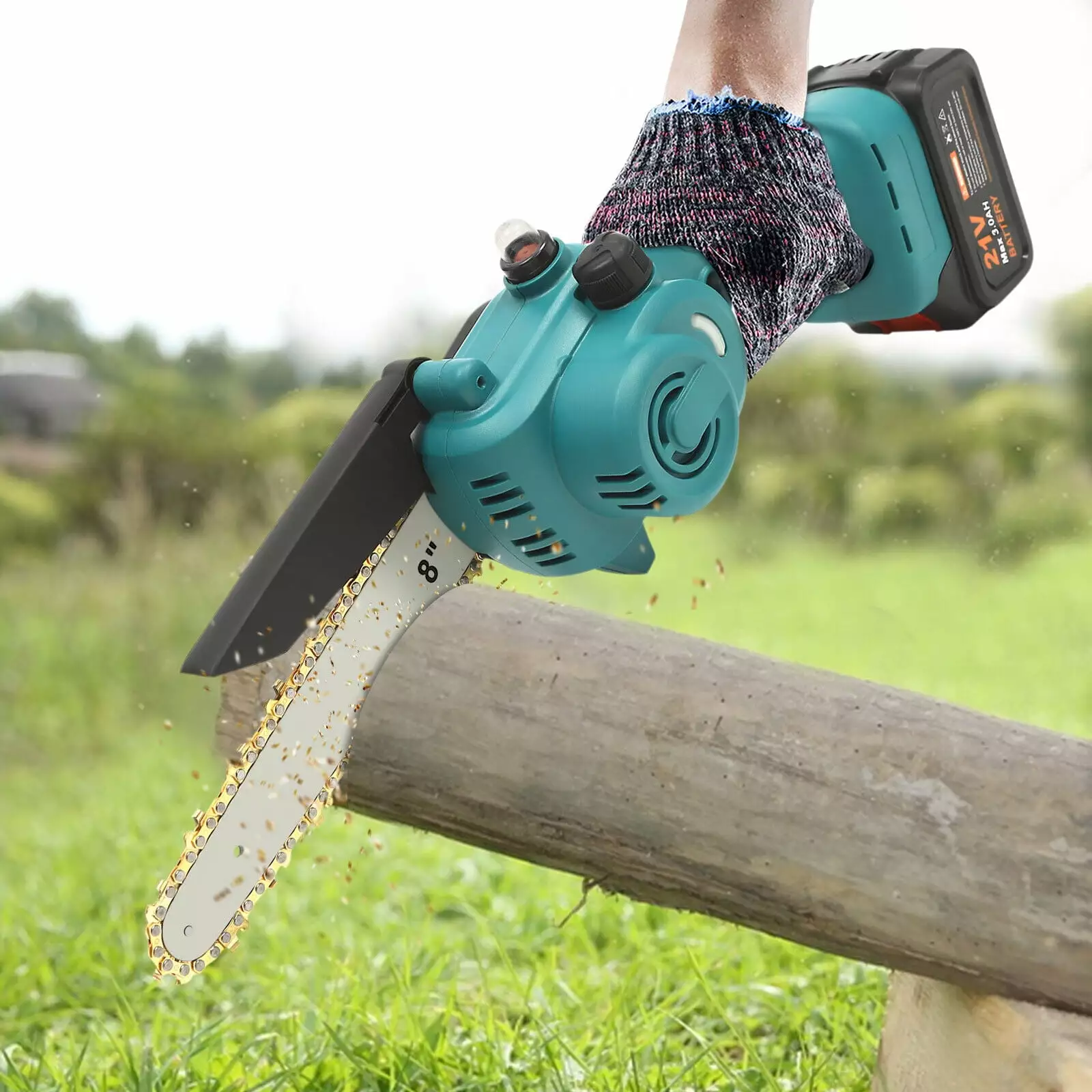 Miumaeov 8 inch Electric Mini Chainsaw One-Handed Travel-friendly Cordless Chain Saw Wood Cutter W/2 Battery 3000RPM