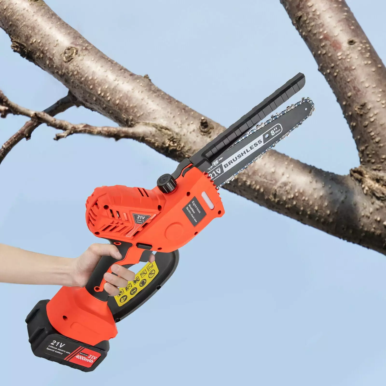Miumaeov 8 Inch Travel-friendly Mini Cordless Chainsaw Electric One-Hand Chain Saw Wood Cutter 550W