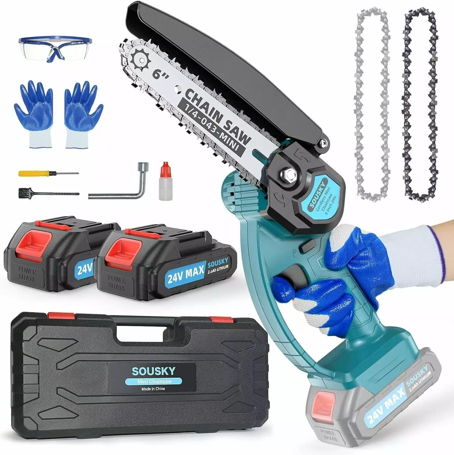 Cordless Mini Chainsaw. 6-inch Electric Travel-friendly Mini Chainsaw 2 Batteries NOBRAND