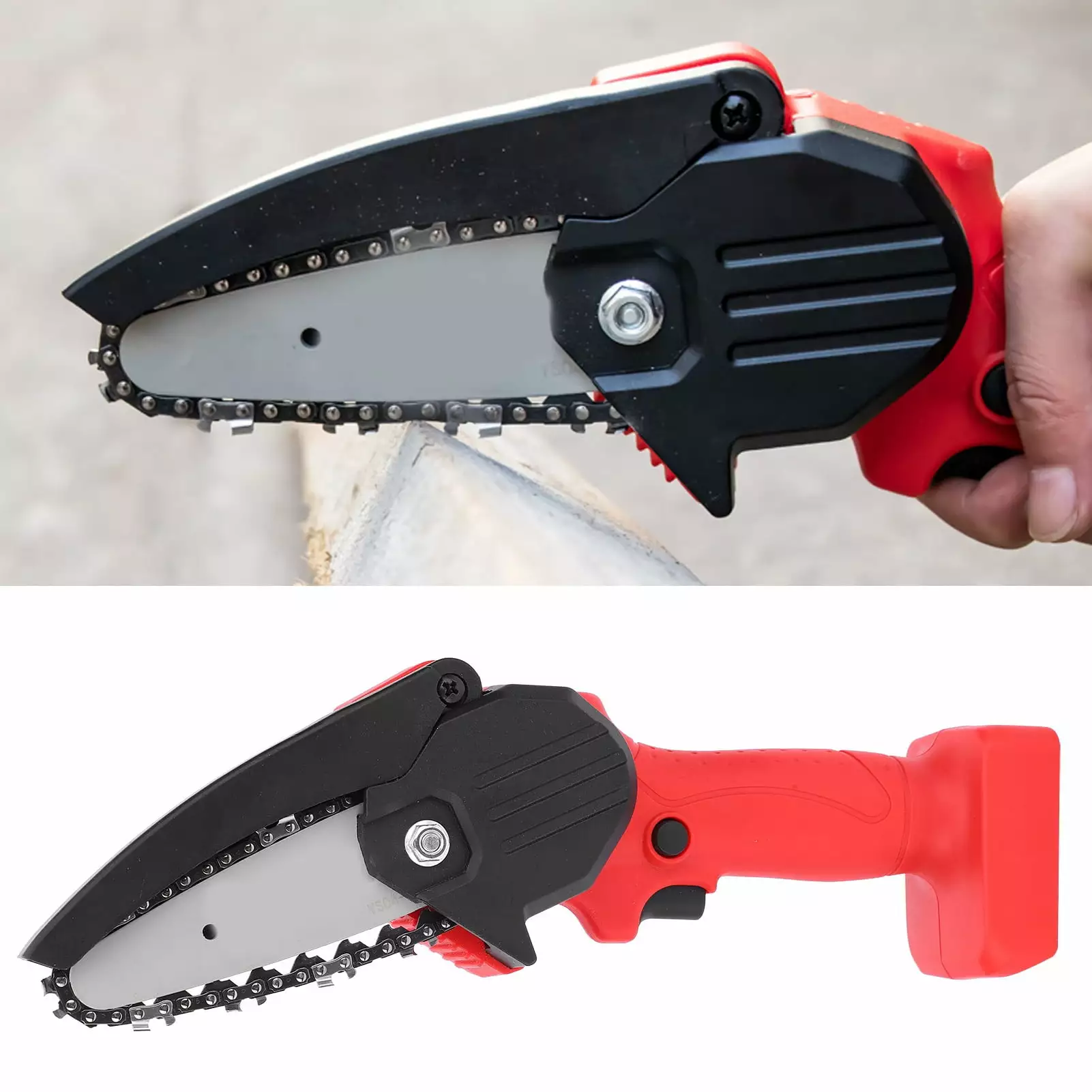 Mini Electric Chain Saw Rechargeable Pruning Cutting Woodworking Industrial Supplies Red Pevor