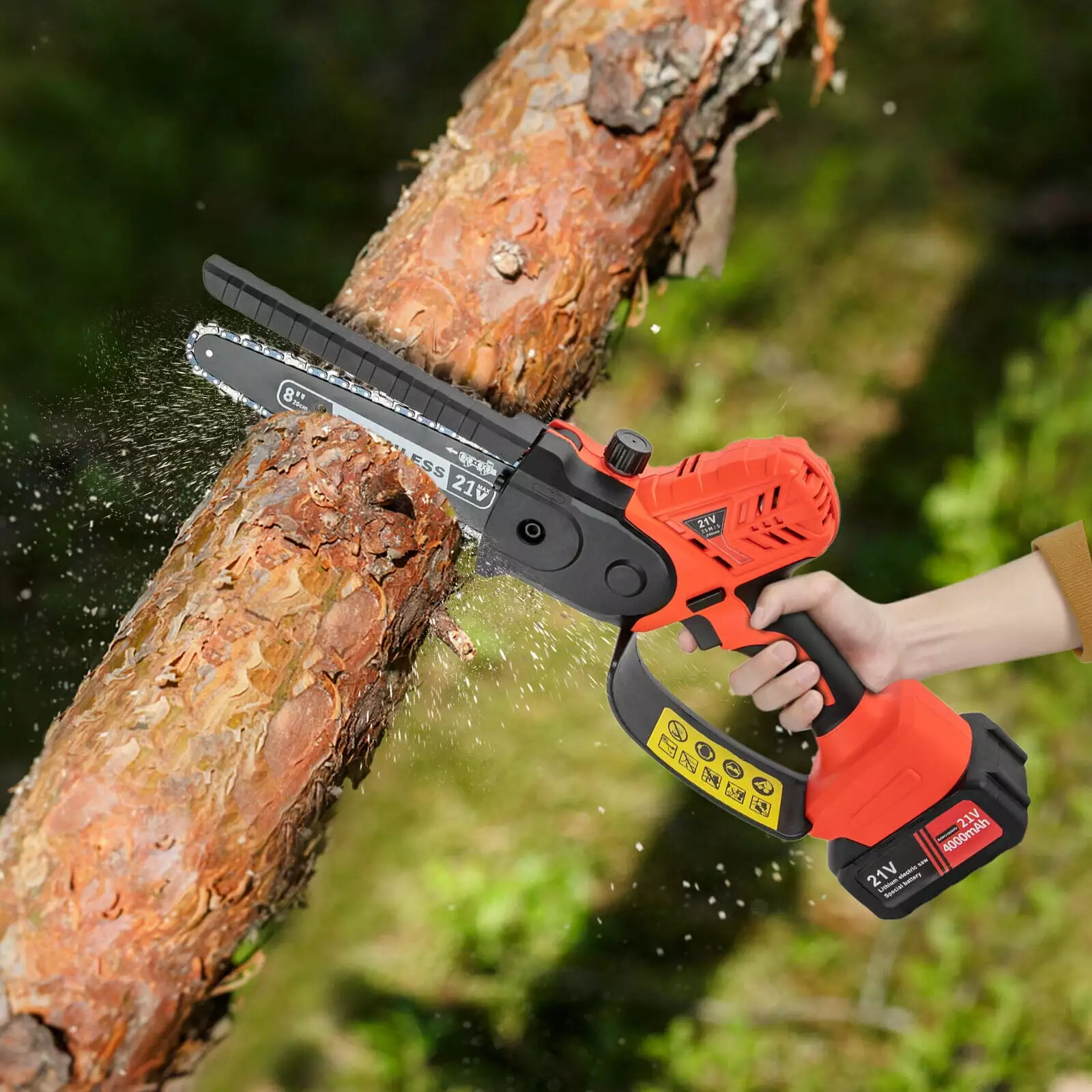 ZhdnBhnos 8'' Mini Cordless Chainsaw Handheld Electric Chain Saw Battery Powered Wood Cutter Branch Tree Cutting Pruning 550W