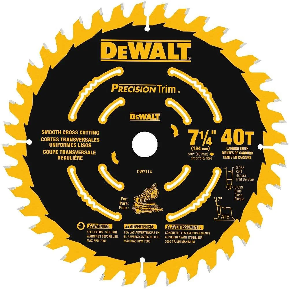 DeWalt DW7114PT Cordless Miter Saw Blade 40-Teeth 7-1/4 Inch Smooth Cuts
