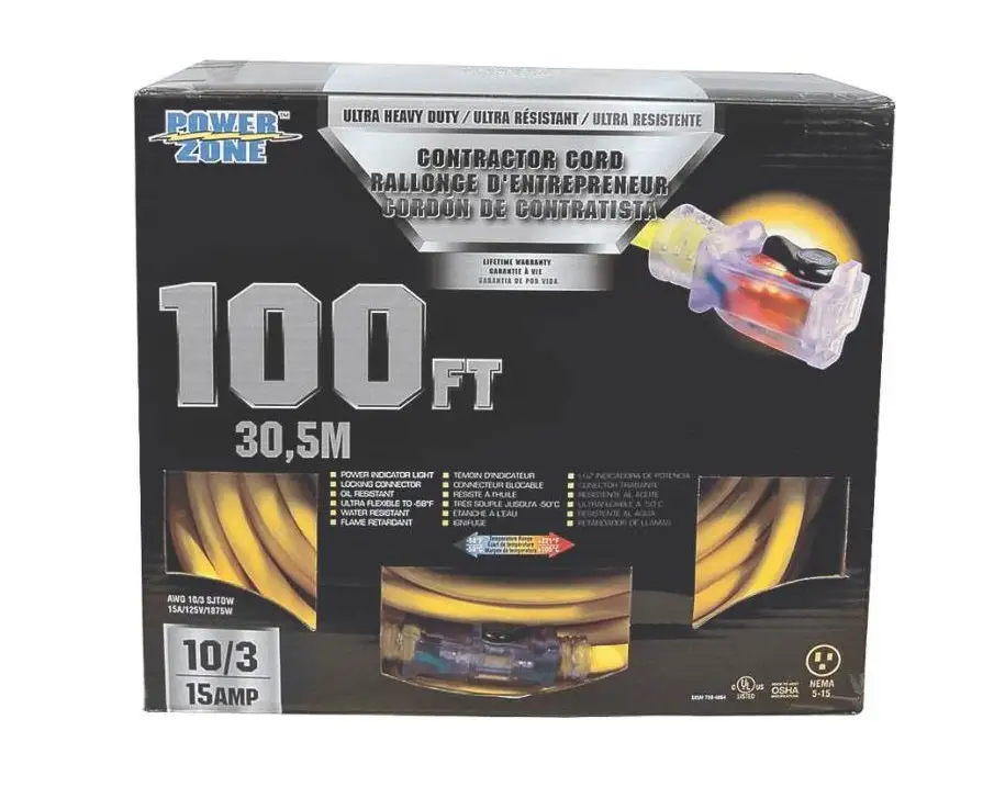 Pro Triple Tap Extension Cord 50ft - Multi-Outlet Power Strip Home and Office Power Zone